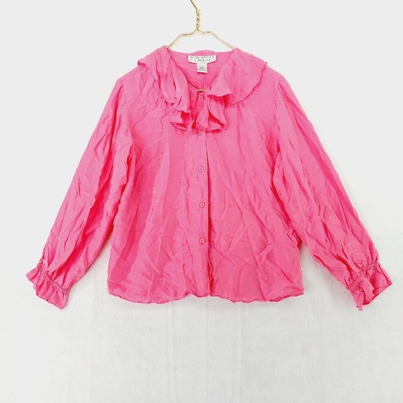 Fenn Wright & Manson Silk Pink Long Sleeve Button Down Front  Ruffle Shirt P3061 - Picture 1 of 6